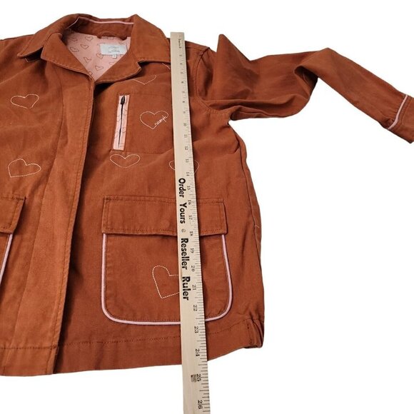 Numph Womens Jacket Medium 38 Brown Heart Print Pockets Button-Up - Picture 8 of 9